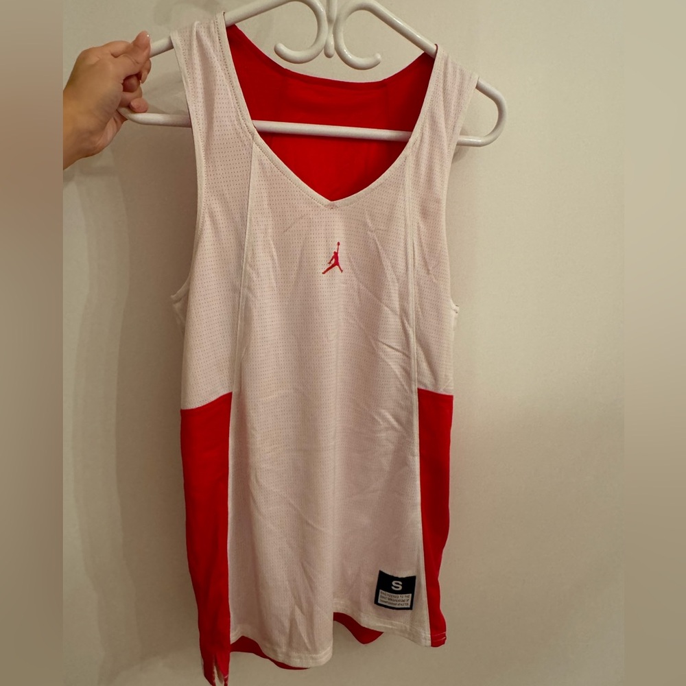 Jordan’s White and Red Reversible Basketball Tank Top